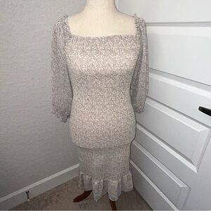 New, Worth Collective Cameron Smocked Ruffle Midi Dress